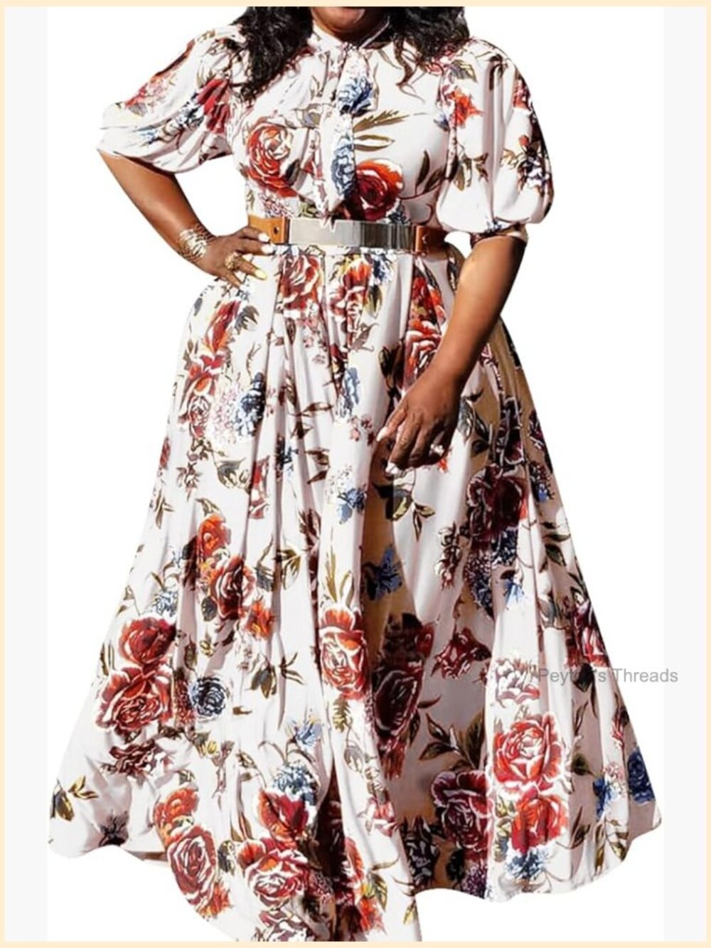 Plus Size Floor-Length Print Half Lantern Sleeve Floral Maxi Dress Expansion